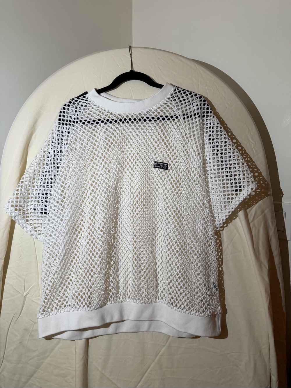 SHEIN White Open-Knit Crewneck Mesh Top